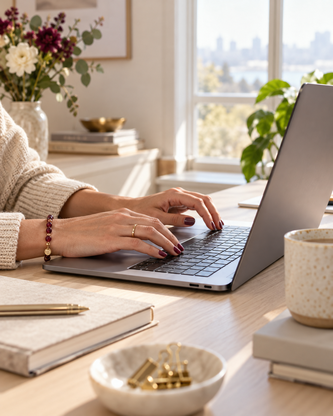 A woman confidently sending a new client policy from her laptop
