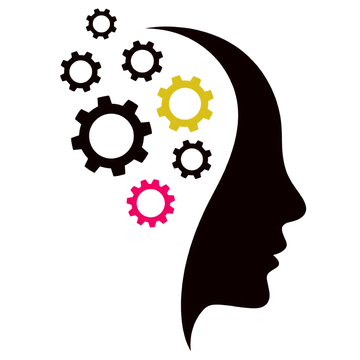 Profile silhouette with gears representing pattern recognition