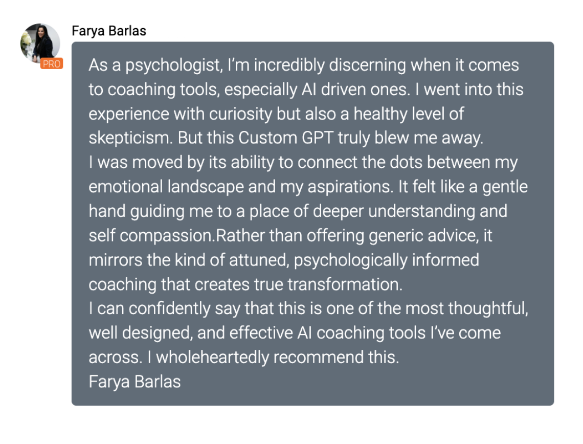 Farya Barlas testimonial about the 5-Minute Laser Coach